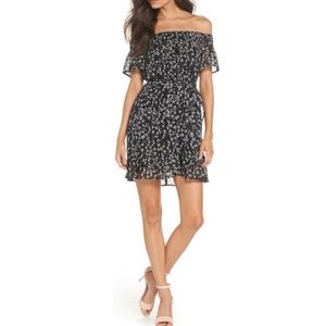 Bardot Off The Shoulder Black Floral Mini Dress